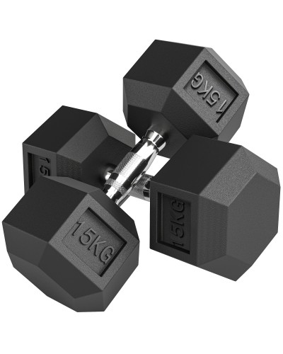  Set 2 Manubri Fitness da 15 kg Esagonali con Impugnatura Antiscivolo, in Acciaio e Gomma, ?15.5 x 33.6 cm, Nero