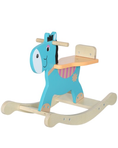  Cavallo a Dondolo a Forma di Asino per Bambini con Base Larga, in Legno, 59x27x43 cm, Verde Scuro e Arancione