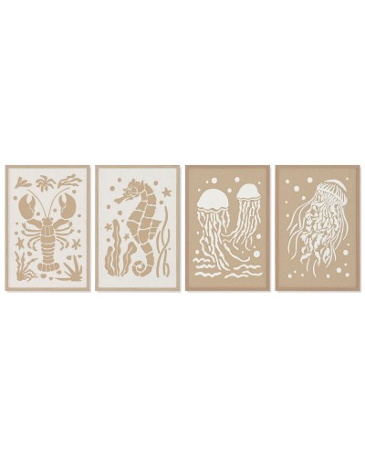 Maalaus Home ESPRIT Valkoinen Luonnollinen Välimeren Laivasto 40 x 3 x 60 cm (4 osaa)