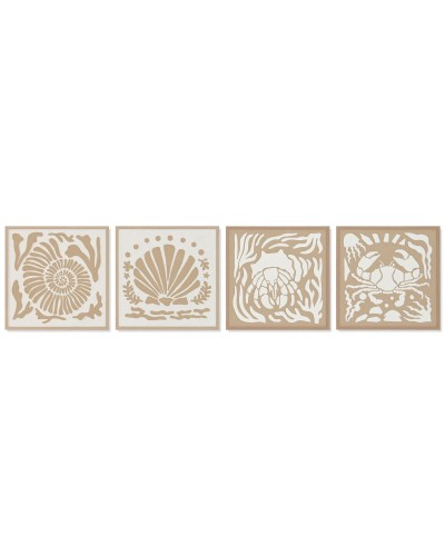 Tavla Home ESPRIT Vit Naturell Snäckor Medelhavs 50 x 3 x 50 cm (4 antal)