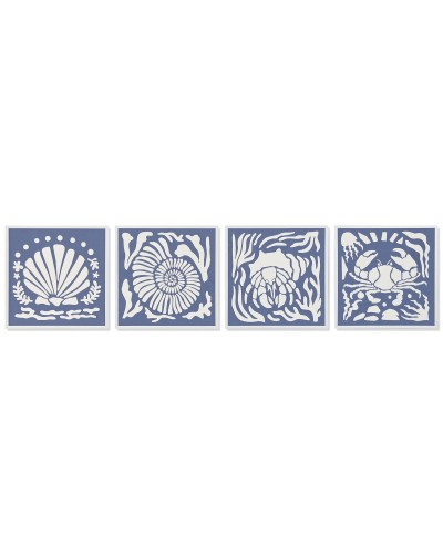 Quadro Home ESPRIT Azzurro Bianco Conchiglie Mediterraneo 50 x 3 x 50 cm (4 Unità)