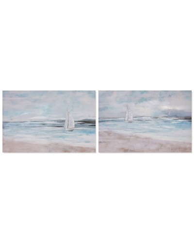 Quadro Home ESPRIT Azzurro Beige Spiaggia Mediterraneo 120 x 2,8 x 80 cm (2 Unità)