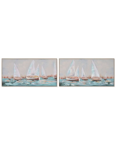 Quadro Home ESPRIT Bianco Turchese Velieri Mediterraneo 120 x 3,8 x 60 cm (2 Unità)