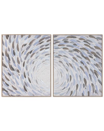 Painting Home ESPRIT Blue White Spirals 82,5 X 3 X 102,5 CM (2 Units)