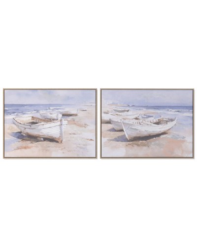 Painting Home ESPRIT White Beige Ship Mediterranean With relief 80 x 2,5 x 60 cm (2 Units)