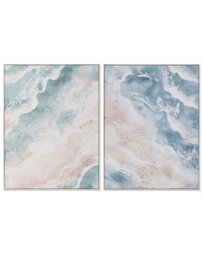 Schilderij Home ESPRIT Blauw Strand Mediterrane Met reliëf 90 X 3,2 X 120 CM (2 Stuks)