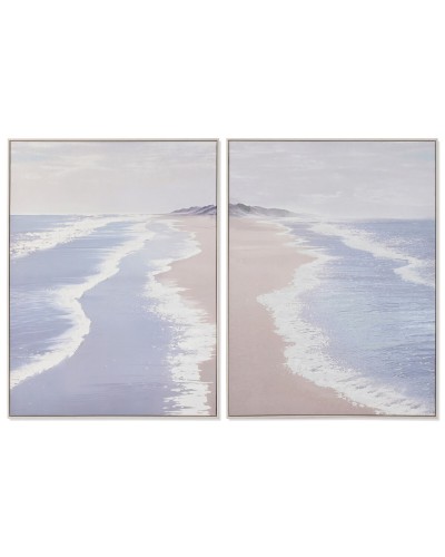 Schilderij Home ESPRIT Blauw Turkoois Zee en oceaan Met reliëf 90 x 2,5 x 120 cm (2 Stuks)