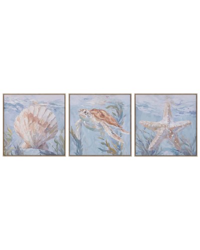 Quadro Home ESPRIT Azzurro Beige Mediterraneo Con rilievo 50 x 2,5 x 50 cm (3 Unità)