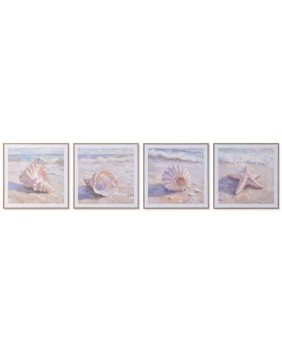 Maalaus Home ESPRIT Ranta Välimeren Lievennyksellä Kotilo 50 x 2,5 x 50 cm (4 osaa)