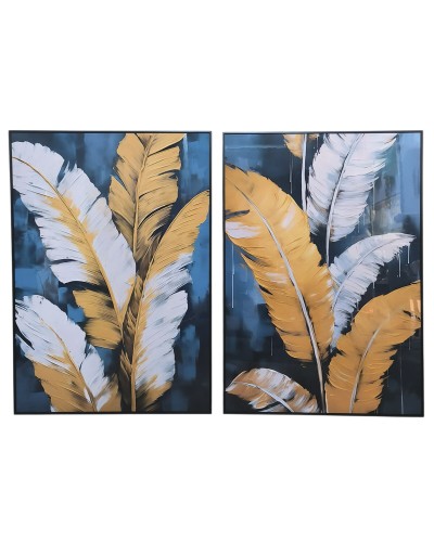 Bild Home ESPRIT Blau Gold Federn Moderne 70 x 3,5 x 100 cm (2 Stück)