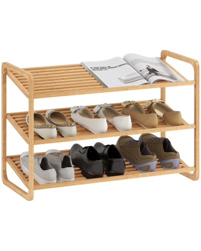  Scaffale Scarpiera a 3 Livelli per 12 Scarpe con Ripiani a Doghe in Bamb?, 76x33x50.8 cm, Colore Legno