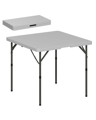  Tavolo da Campeggio Pieghevole e Regolabile su 2 Altezze, in HDPE e Metallo, 86x86x74 cm, Bianco