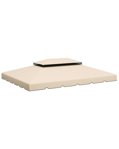  Tetto per Gazebo 3x4 m a 2 Livelli con 8 Fori di Drenaggio in Poliestere Bianco Crema
