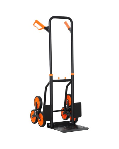  Carrello Portapacchi per Scale 6 Ruote, Pieghevole, Portata 120kg, in Acciaio, per Trasloco, Giardinaggio, Arancione