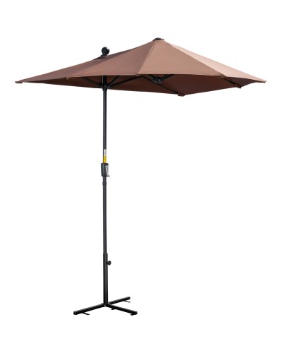  Ombrellone a Mezzaluna Doppio 2x2 m con Apertura a Manovella e Supporto a Croce, in Acciaio e Poliestere, Caff?