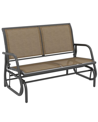  Panchina a Dondolo 2 Posti da Giardino in Metallo e Tessuto a Rete, 120x70x85 cm, Marrone Chiaro