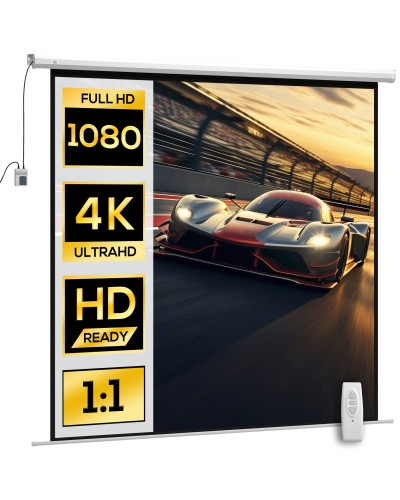 Telo Proiettore Motorizzato da 120" con Telecomando, in Plastica e Metallo, 236.5x8x236.5 cm, Bianco