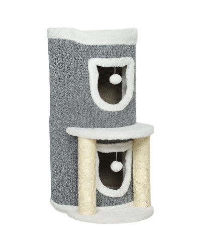  Albero Tiragraffi per Gatti Alto 76 cm con Casette, Lettino, Palline e Pali in Sisal, Grigio