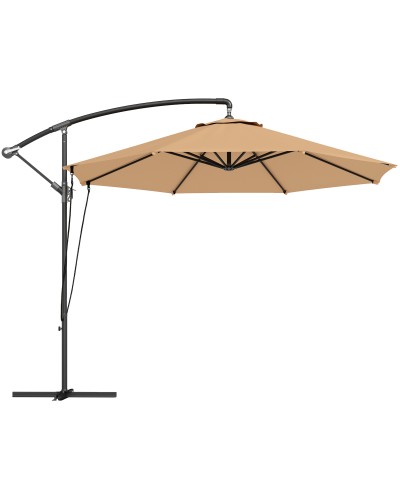  Ombrellone Decentrato ?3 m con Prese d'Aria, Base a Croce e Manovella, in Metallo e Poliestere, Cachi