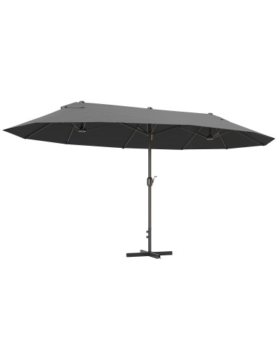 Ombrellone Doppio a 12 Stecche con Base a Croce e Manovella, in Acciaio e Poliestere, 455x265x238 cm, Grigio