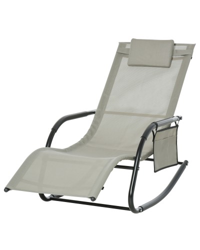  Poltrona a Dondolo da Giardino con Poggiatesta e Tasca Laterale, 150x62x88 cm, Nero e Grigio