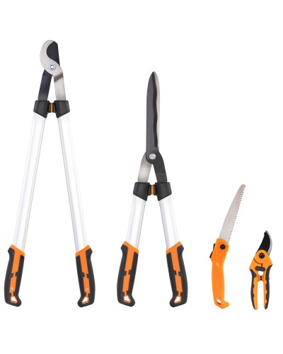  Set da Giardinaggio 4 Pezzi con Cesoie, Troncarami, Forbici da Potatura e Seghetto Pieghevole