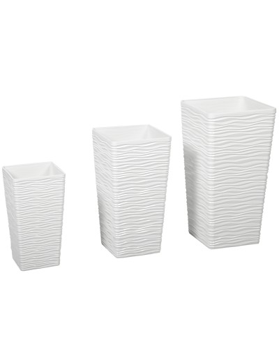  Set 3 Vasi da Esterno Impilabili con Motivo Ondulato in Plastica, 42/55/65 cm, Bianco