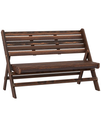  Panchina da Giardino 2 Posti Pieghevole a Doghe in Legno di Pino, 122x63x83 cm, Carbonizzato