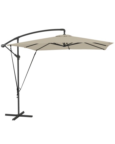  Ombrellone a Sbalzo 247x247 cm con Base a Croce e Manovella, in Metallo e Poliestere, color Cachi