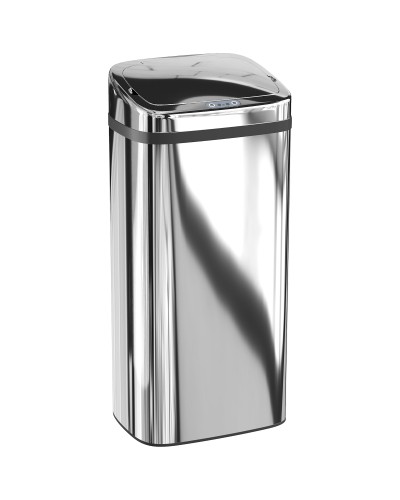  Bidone per Rifiuti da 40L con Sensore per Apertura e Chiusura Automatica, 33x25x70 cm, Argento