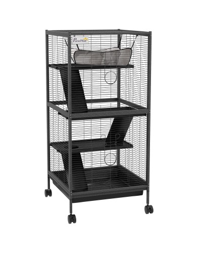  Gabbia per Porcellini d'India e Cincill? in Acciaio con 3 Piani, Ruote e Vassoio Rimovibile, Grigio