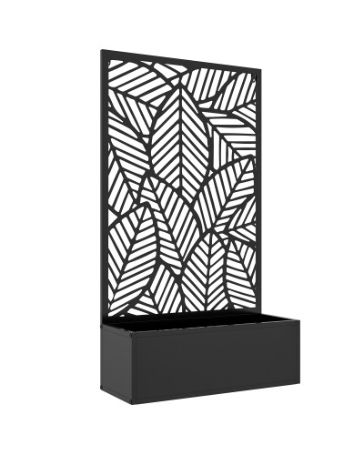  Fioriera Rialzata con Spalliera Decorativa per Rampicanti da Terra e Parete in Metallo, 61x23x113 cm, Nero