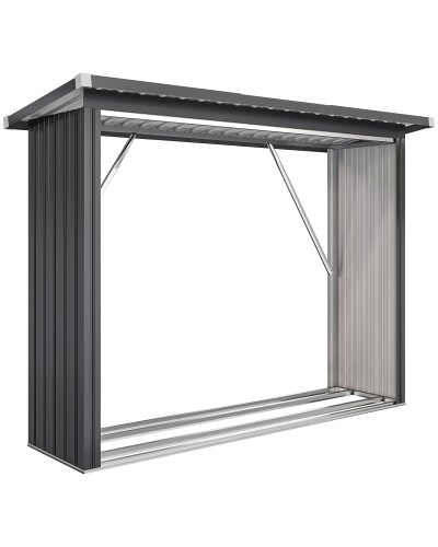  Capanno Portalegna in Acciaio da Esterno, Base Rialzata e Tetto Inclinato, 213x66.5x150 cm, Grigio Scuro