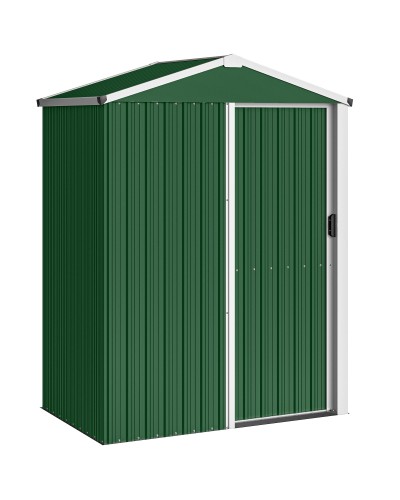  Casetta da Giardino in Acciaio 1.1m? con Porta Scorrevole Bloccabile, 136x87x179 cm, Verde