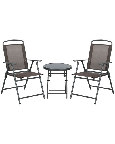  Set da Giardino 3 Pezzi con 2 Sedie 53.5x64x93 cm e Tavolino da Caff? ?45x50 cm, in Metallo, Marrone