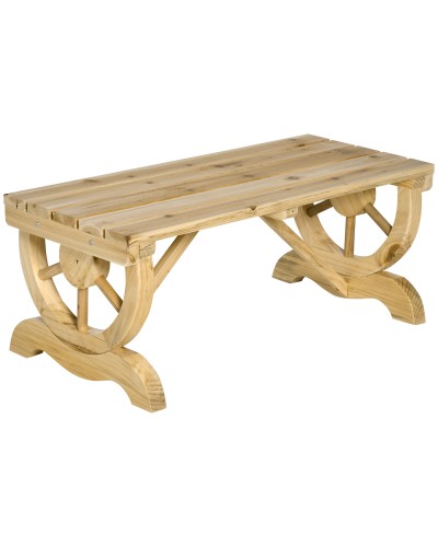  Panchina da Giardino 2 Posti a Doghe con Gambe a Ruota di Carro, in Legno, 98x50x39.5 cm, color Legno
