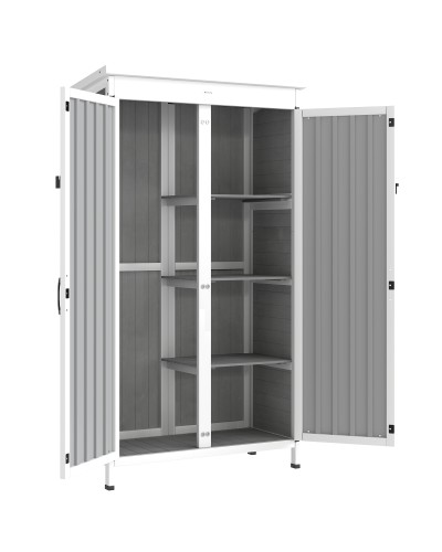  Armadio da Giardino con Ripiani Rimovibili e Porta Bloccabile, in Legno e Acciaio, 94x43x166 cm, Bianco e Nero