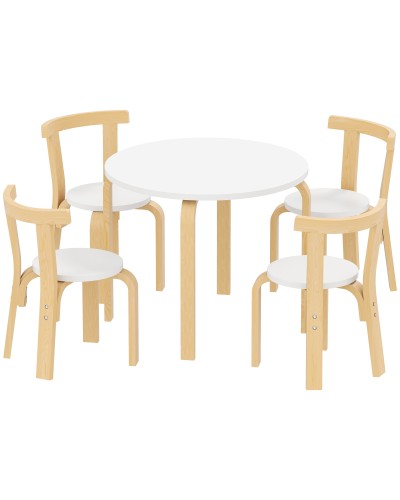  Set Tavolo e Sedie per Bambini 3-8 Anni 5 pz con Bordi Arrotondati in Legno Bianco