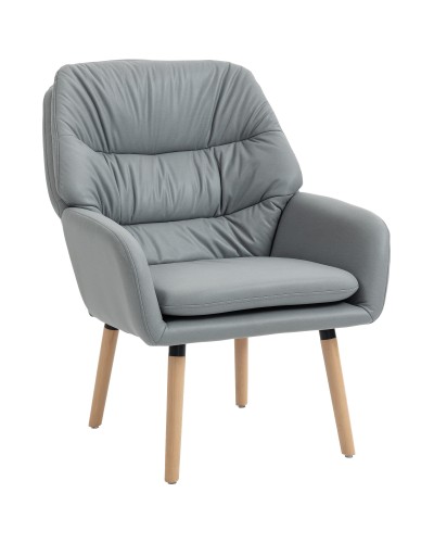  Poltrona Moderna da Camera con Schienale Alto a Doppia Imbottitura in Tessuto Effetto Pelle, Grigio