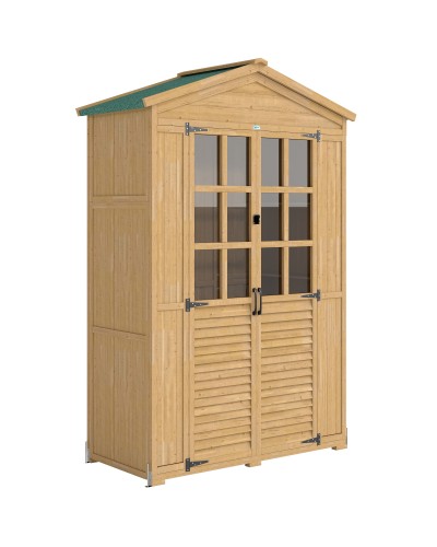  Armadio da Giardino in Legno con Finestre Trasparenti, 128x57.5x197 cm, Marrone Chiaro