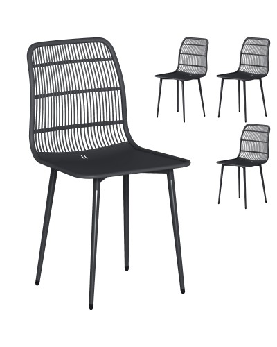  Sedie da Pranzo per Esterni Set da 4, Sedie da Giardino con Schienale Fessurato, Nero