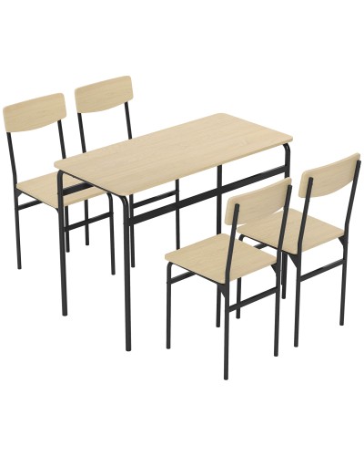  Set da Pranzo 5 Pezzi con Tavolo Rettangolare e 4 Sedie da Pranzo, in Legno e Metallo, Nero e color Legno