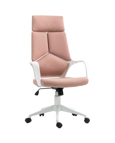  Sedia da Ufficio in Tessuto con Dondolo, Altezza Regolabile e Seduta Girevole, 63x63x117-127 cm, Rosa