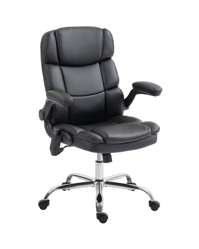  Poltrona da Ufficio Massaggiante a 4 Punti con Riscaldamento e Braccioli Ribaltabili, Nero