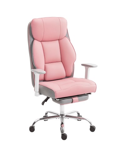  Sedia da Ufficio Ergonomica Rinforzata con Braccioli Regolabili, Poggiapiedi e Poggiatesta, Rosa