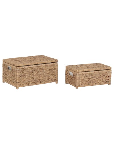 Laundry basket Home ESPRIT White Natural Wood Water hyacinth Tropical 60 X 38 X 30 CM (2 Units)