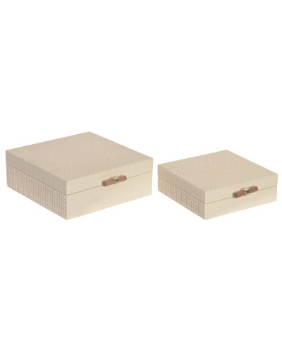 Doos-Juwelenkistje Home ESPRIT Beige Hout 25 x 25 x 10 cm (2 Stuks)