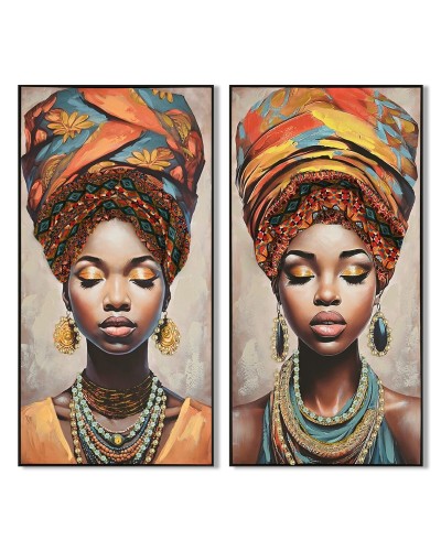 Schilderij Home ESPRIT Koloniaal Afrikaanse 62 x 4 x 122 cm (2 Stuks)