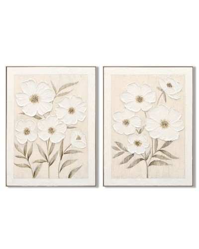 Cadre Home ESPRIT Blanc Beige Fleurs Shabby Chic 92 x 4,5 x 122 cm (2 Unités)