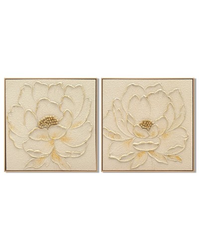 Painting Home ESPRIT Beige Golden Flower Shabby Chic 62 x 4,5 x 62 cm (2 Units)